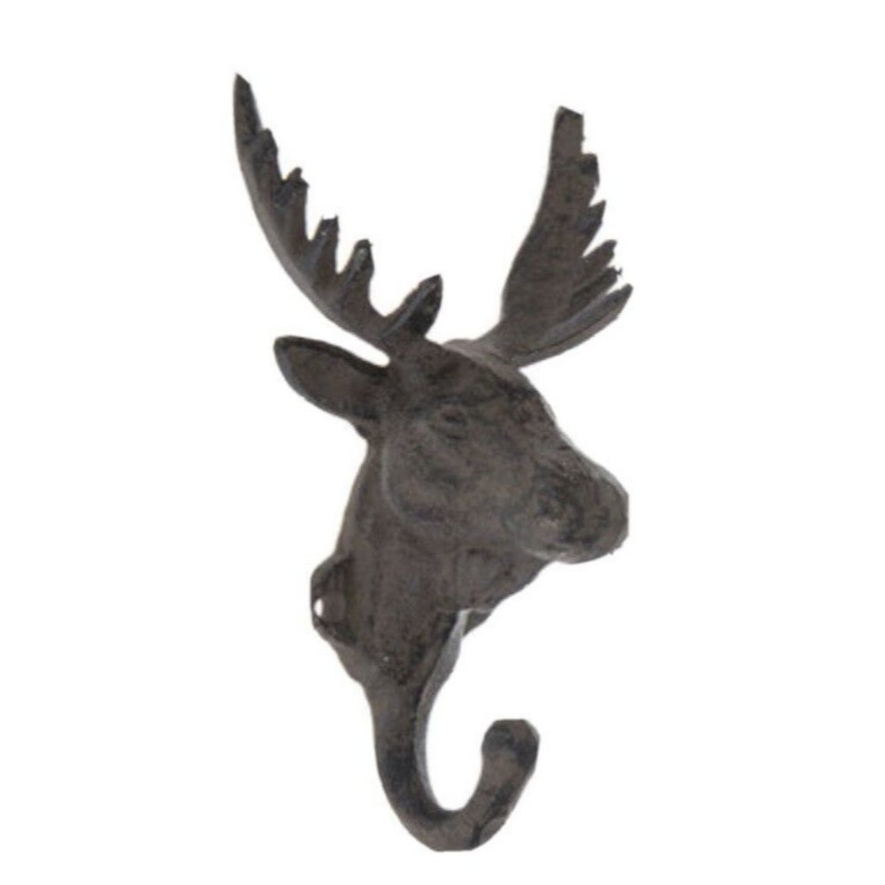 Deer Buck Elk Antlers Wall Coat Towel Hook Rack Cabin 6.5” Rustic Cast Iron - Picture 2 of 4